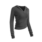 Ruched Fitted Long Sleeve Hoodie Top