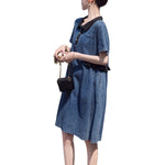 Patchwork Short-Sleeve Denim Shirtdress