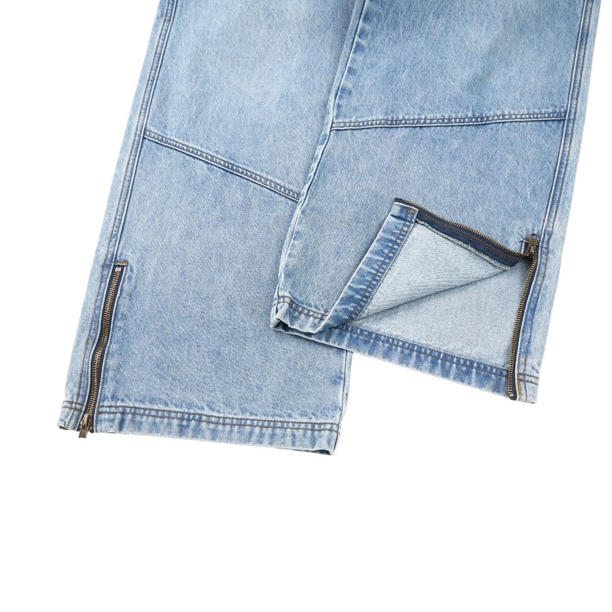 Zipped Panelled Streetwear Baggy Straight-Leg Jeans