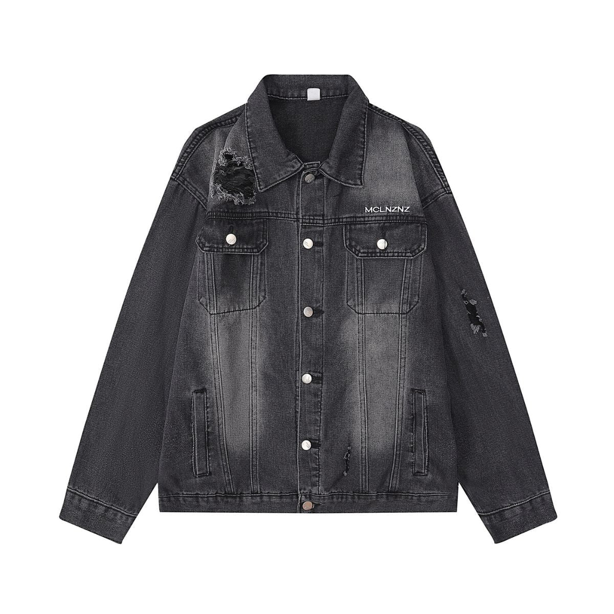 Relaxed Faded Denim Ripped Jacket