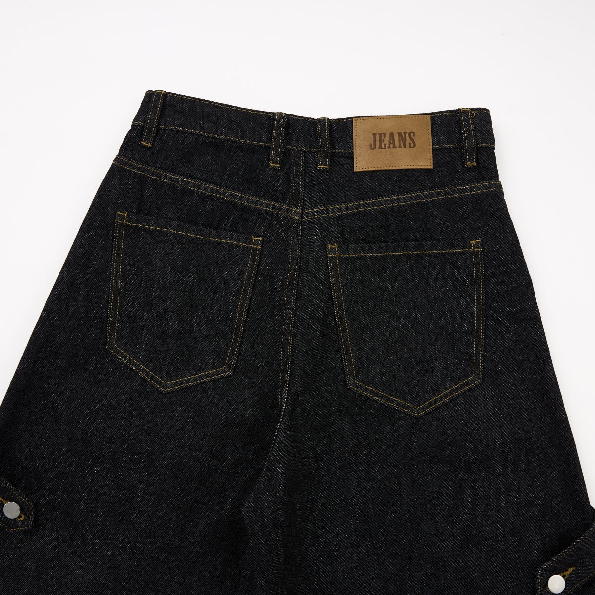 Washed Contrast-Stitch Baggy Relaxed Carpenter Denim Pants