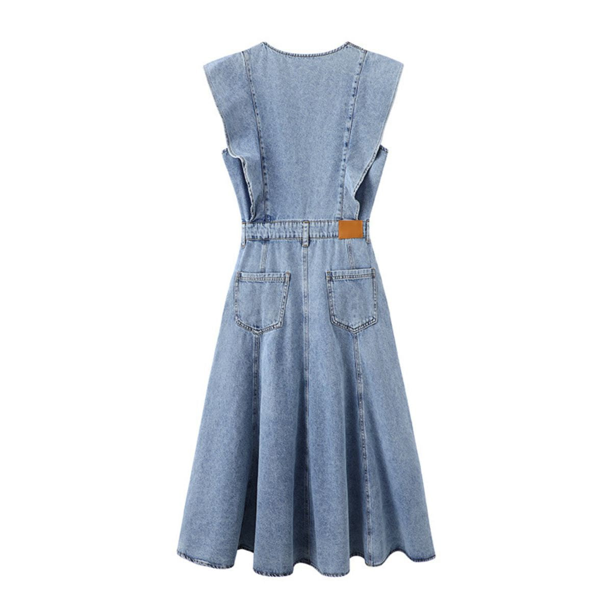 Armhole Ruffle Sleeveless Denim Midi Dress