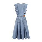 Armhole Ruffle Sleeveless Denim Midi Dress