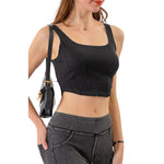 Knit Denim Square Neck Cropped Tank