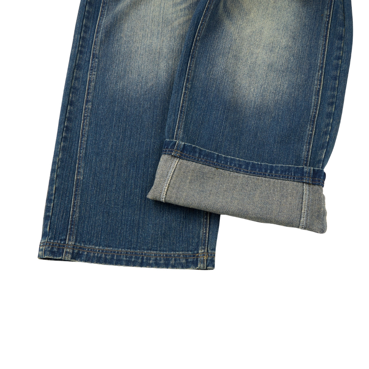 Vintage Whiskered Slub Relaxed Wide-Leg Denim Pants
