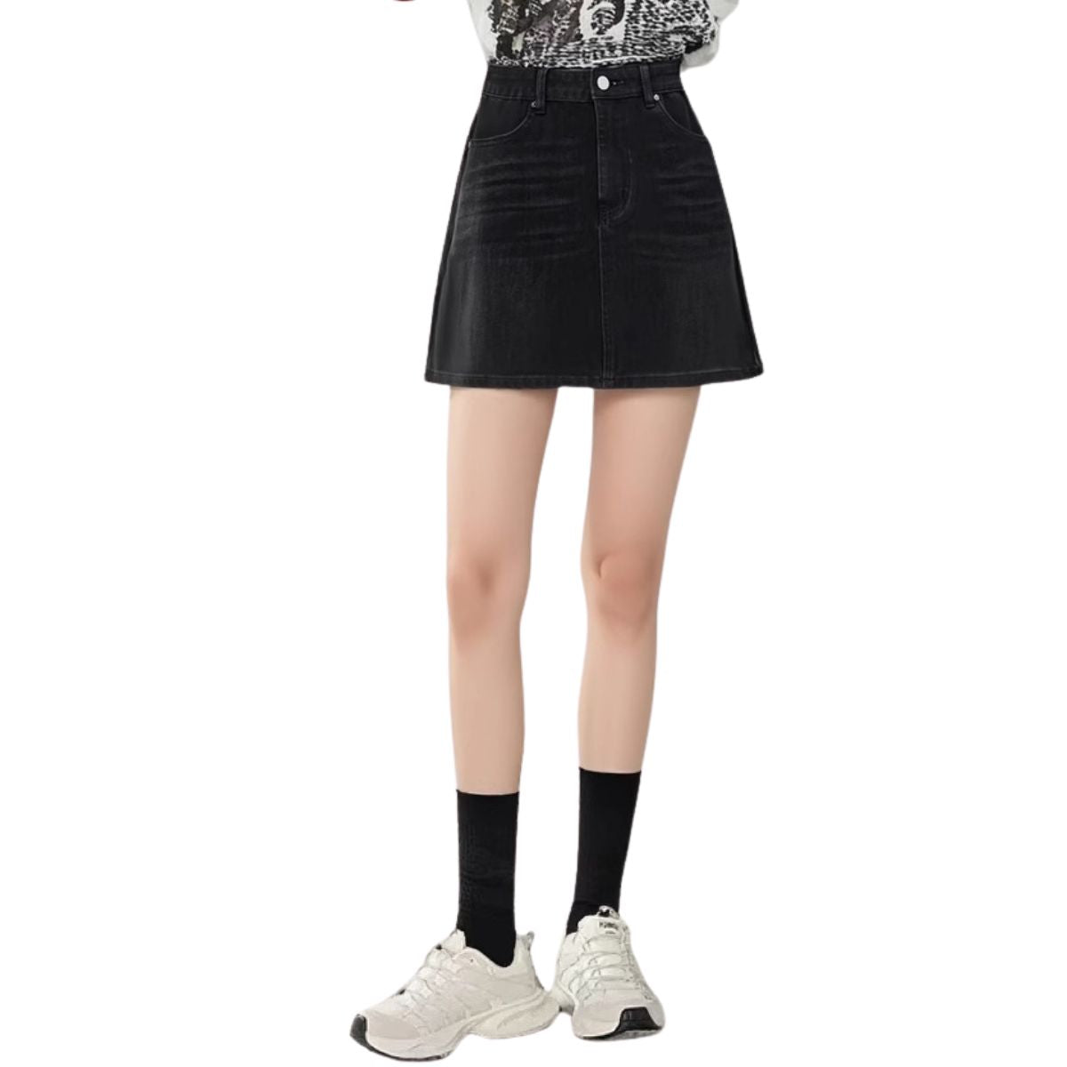 Vintage Black Whisker Denim Mini Skirt