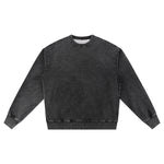 Crew Neck Washed Knit Denim Sweatshirt