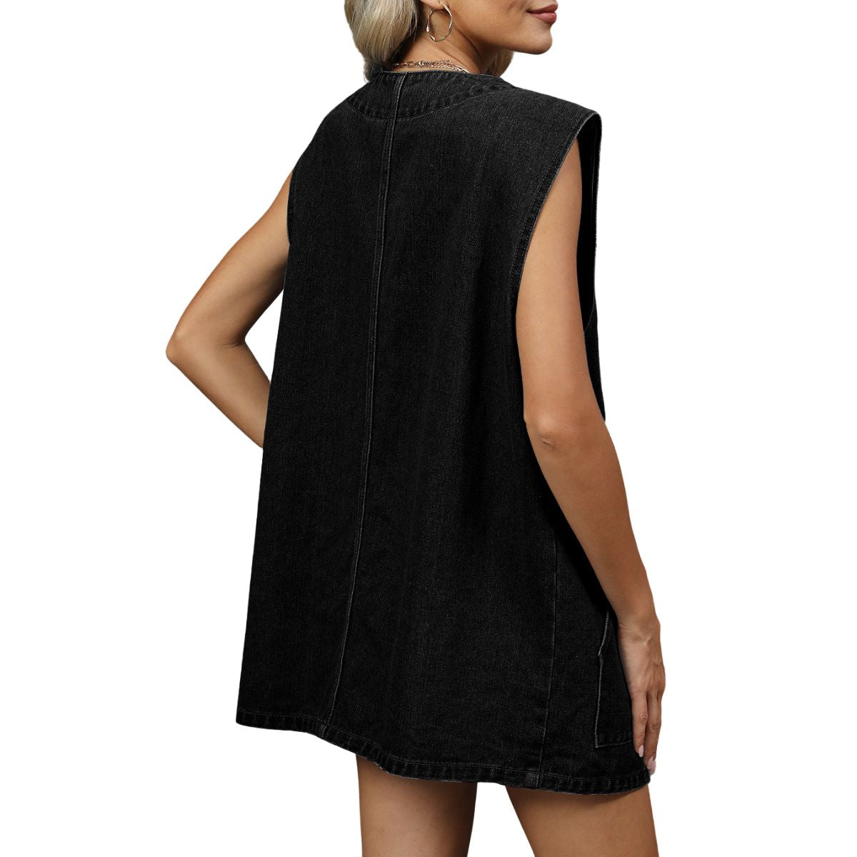 Denim V Neck Button-Front Vest