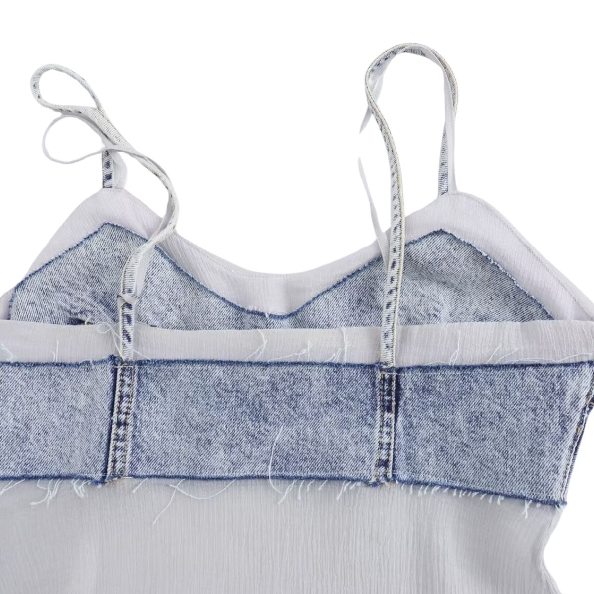Spaghetti Straps Patchwork Denim Maxi Dress