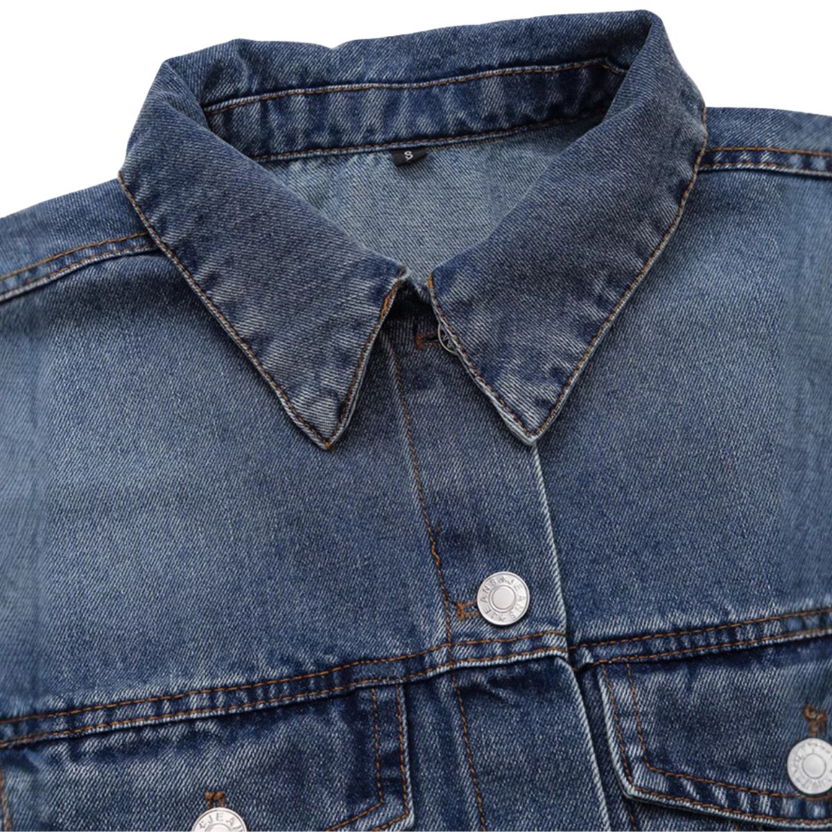 Cropped Raw Hem Washed Denim Jacket