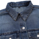 Cropped Raw Hem Washed Denim Jacket