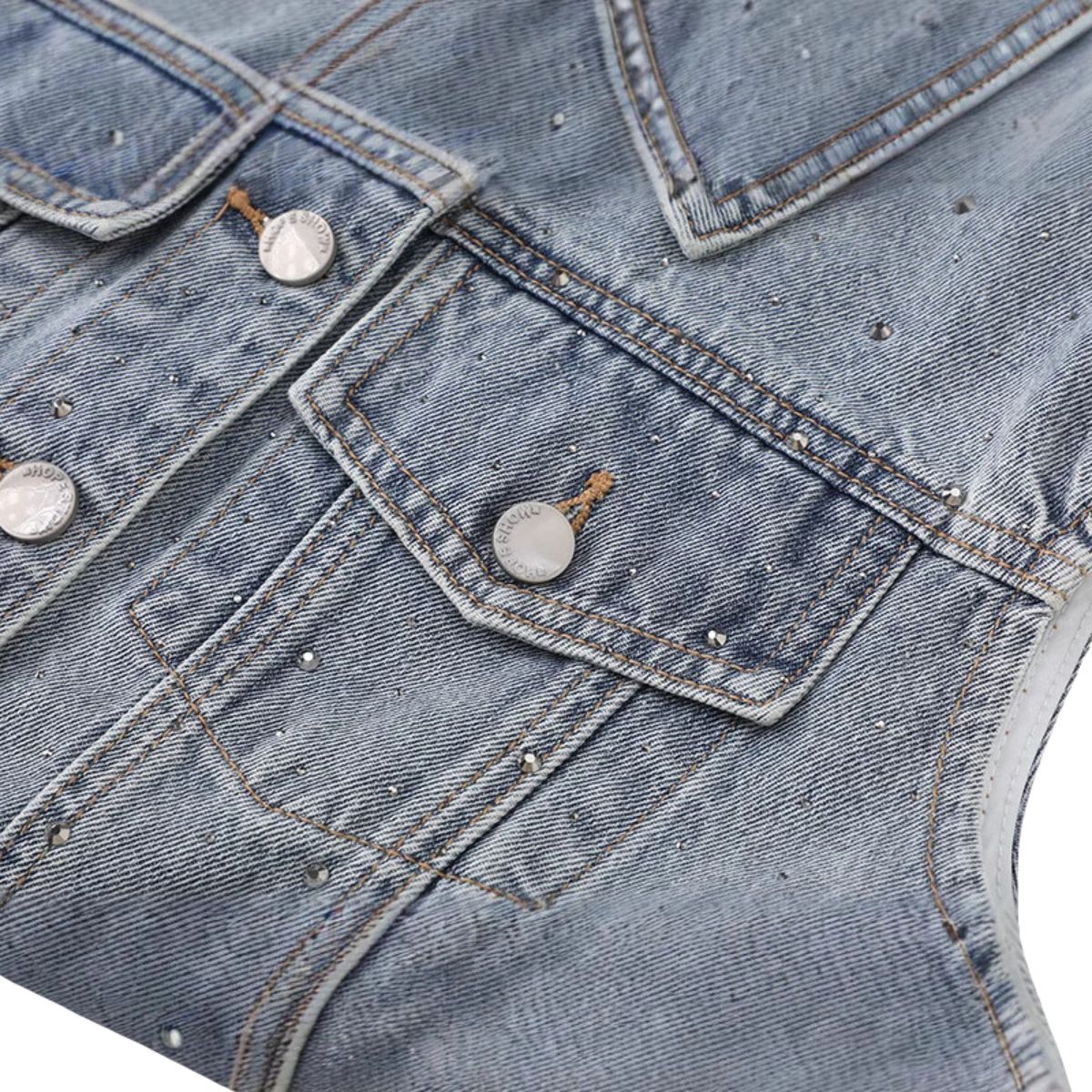 Women's Rhinestone-Embellished Denim Vest
