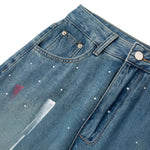 Rhinestone Embellished Paint-Splattered Mini Skirt