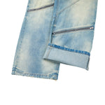 Retro Distressed Washed Baggy Patchwork Zip-Detail Relaxed Straight Fit Denim Jeans