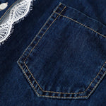 Button-Front Lace Trim Denim Shirt