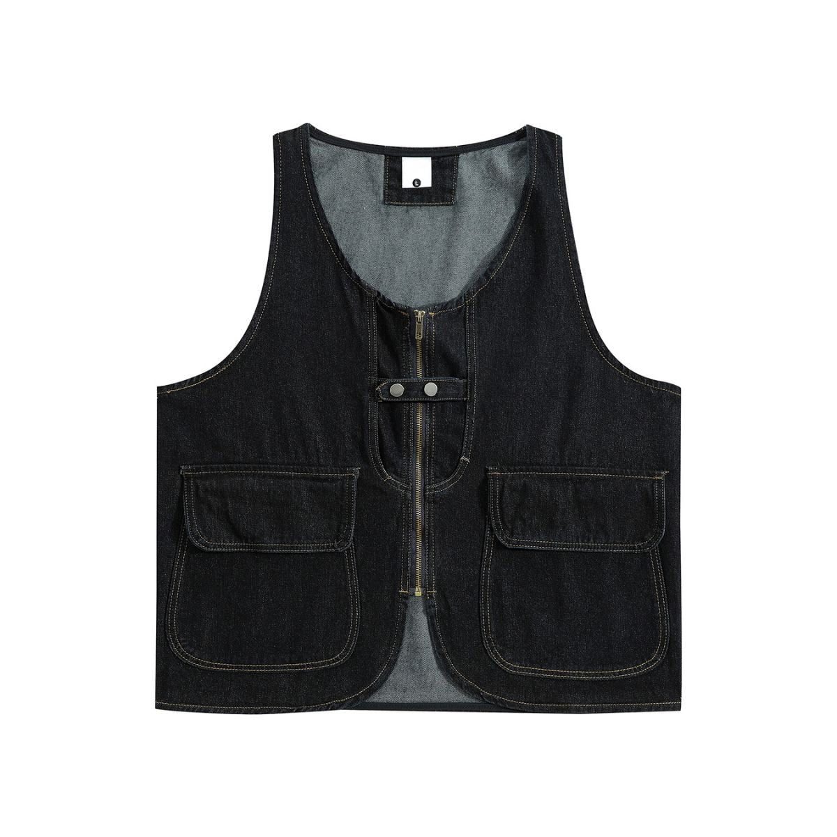 Unisex Black Zip-Up Denim Vest