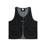 Unisex Black Zip-Up Denim Vest