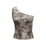 Asymmetric Single Shoulder Camo Cropped Tee