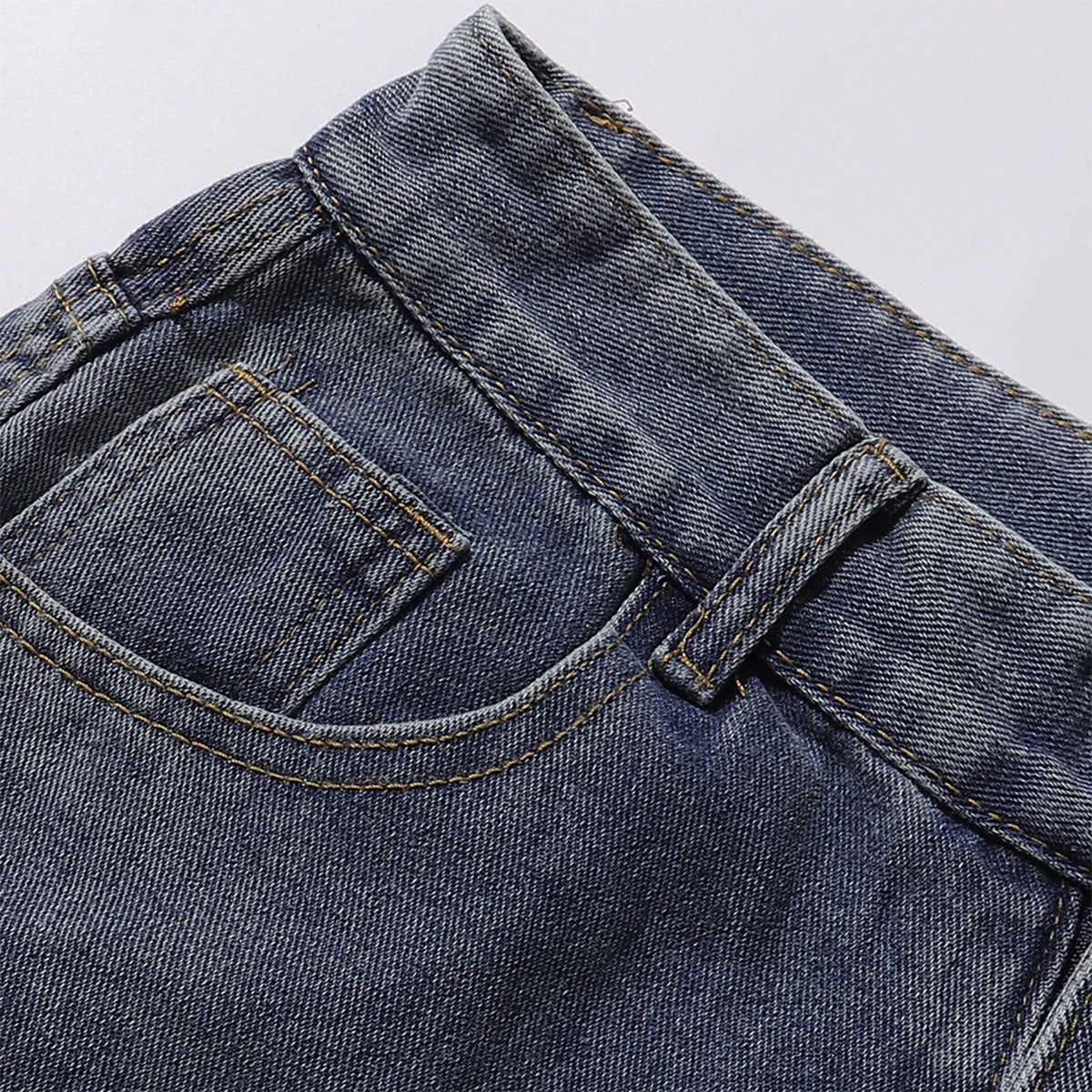 Embroidered Patch Denim Cargo Jeans with Striped Detail