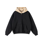 Zip-Up Loose Fit Plush-Lined Hoodie
