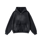 Front-Zip Raw Edge Ripped Hoodie