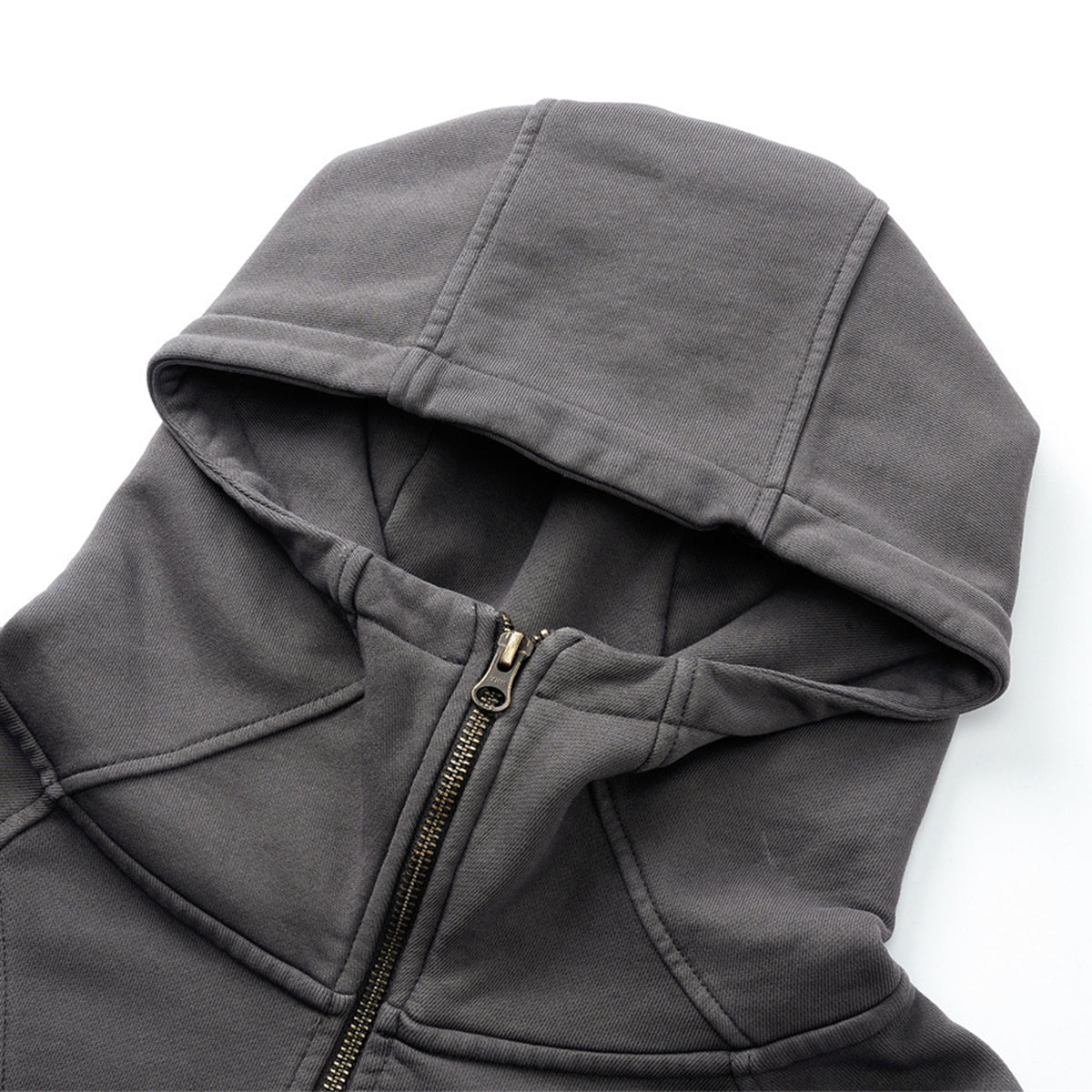 Vintage Washed Oversized Curved Stitch Zip Hoodie