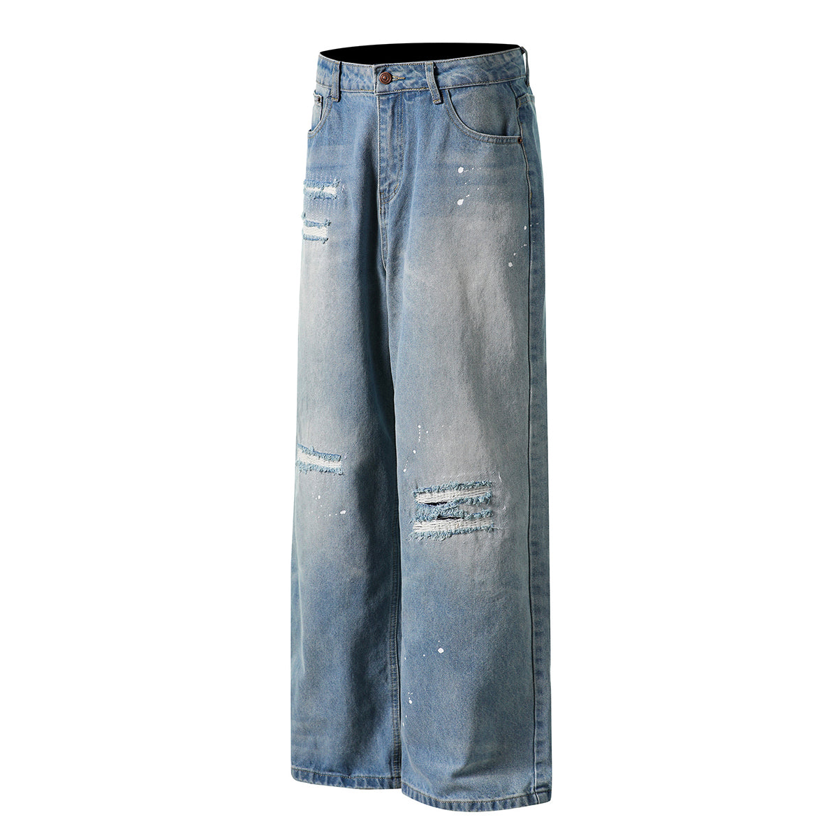 Light Blue Ripped Wide-Leg Jeans