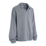 Distressed Edge Buttonless Long-Sleeve Polo