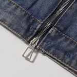 Stand Collar Zip-Up Washed Denim Jacket