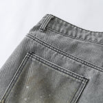 Splash Print Distressed Wash Denim Bermuda Shorts