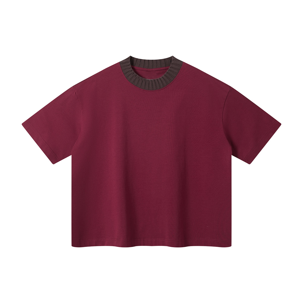 Oversized Color-Block Ribbed Collar Comfortable Tee