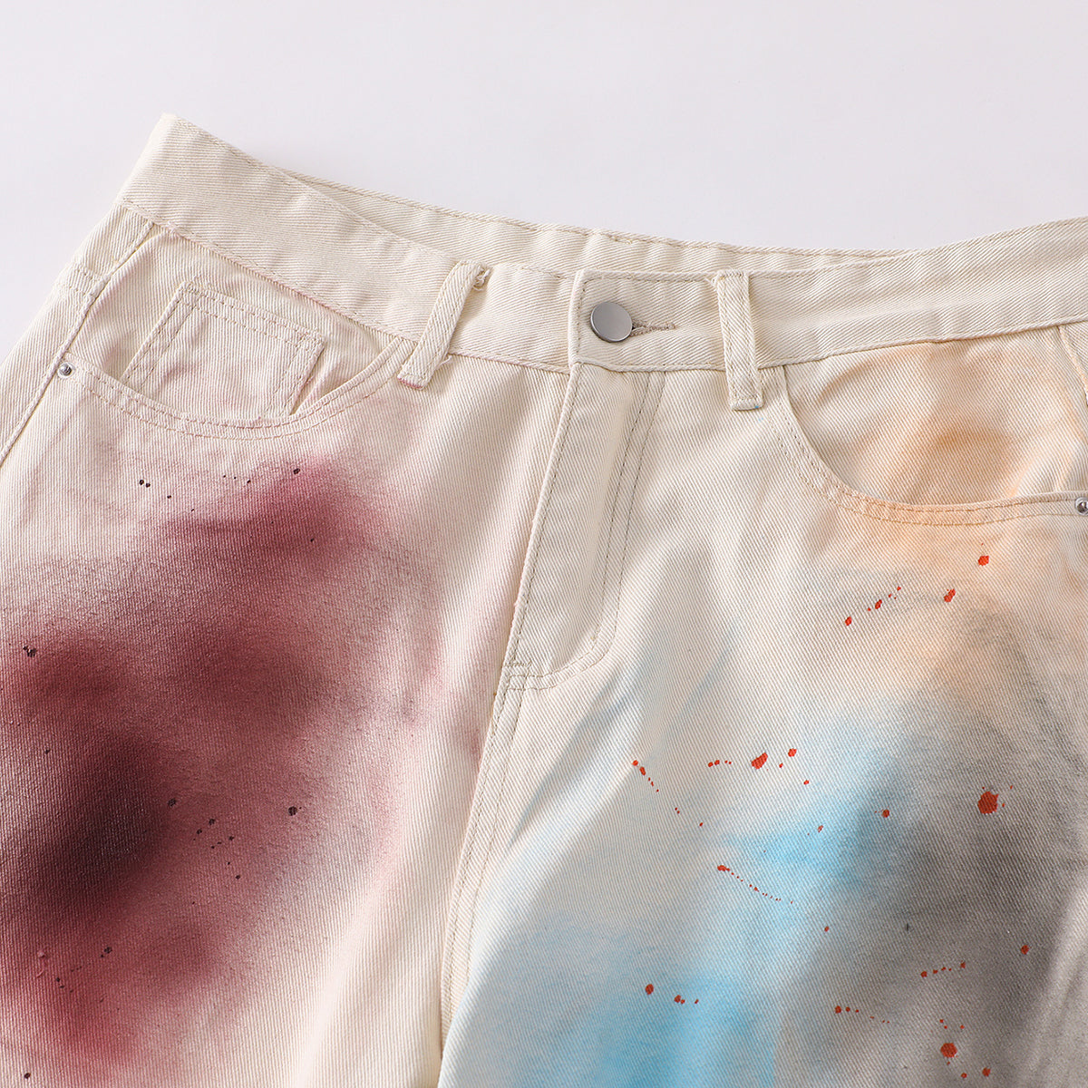 Artistic Paint-Splatter Wide-Leg Jeans