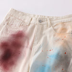 Artistic Paint-Splatter Wide-Leg Jeans
