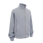 Stand Collar Panel Detail Washed Zip Up Sweatshirt