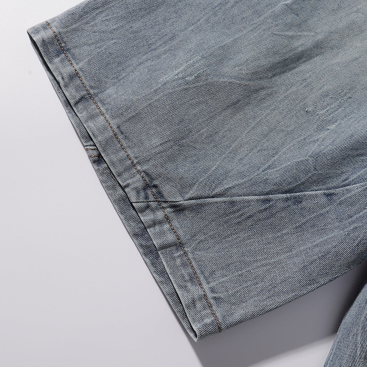 Panel Stitching Detail Light Wash Denim Shorts