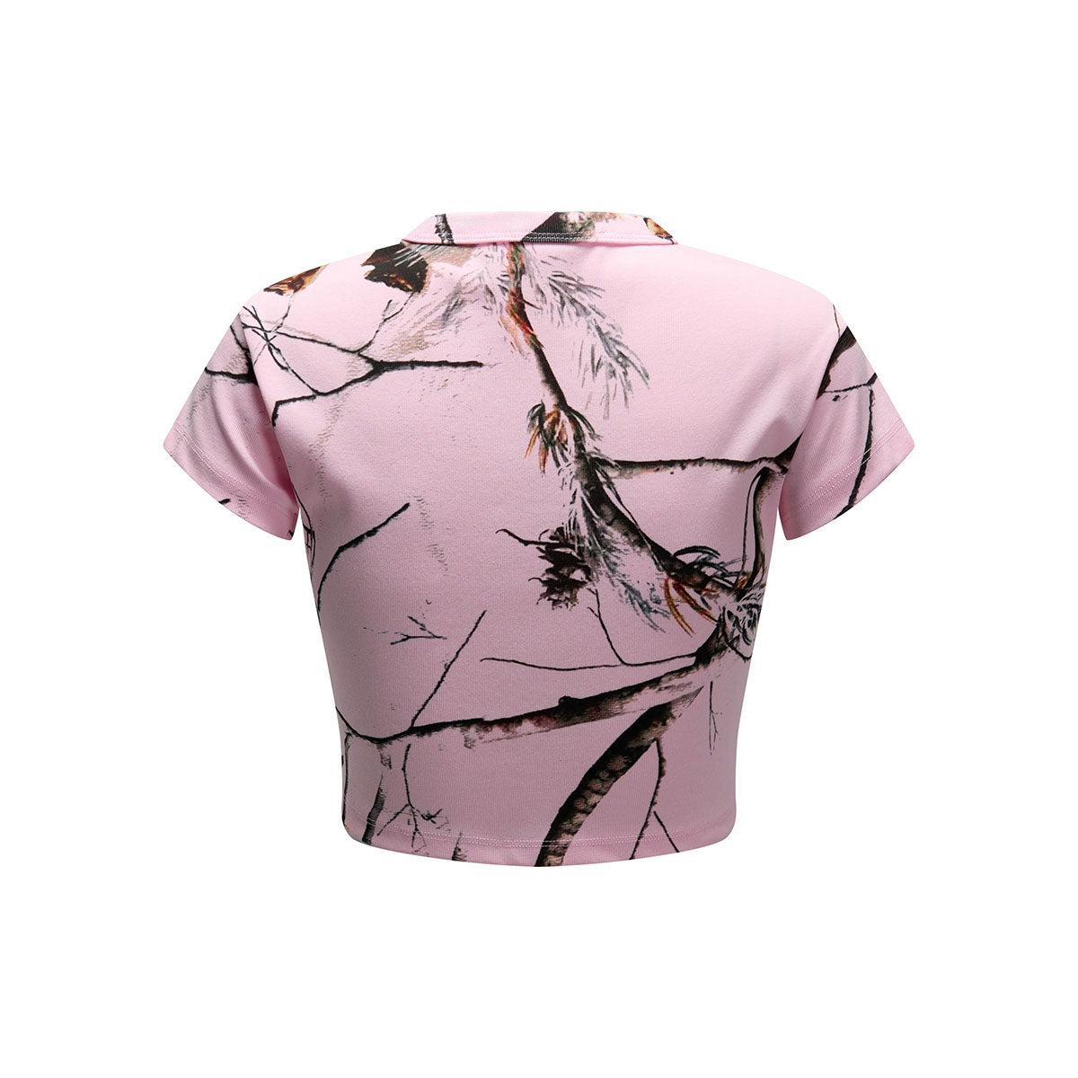Nature Inspired Pink Camo Floral Crop Top Tee
