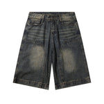 Knee Patch Design Vintage Washed Denim Shorts