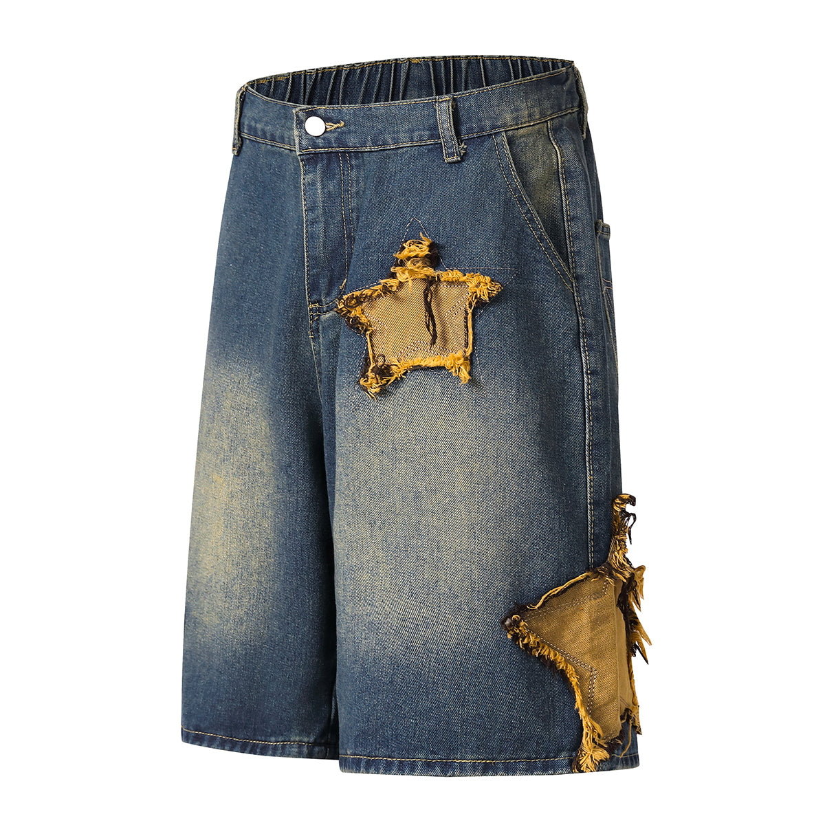 Contrast Raw-Edge Star Applique Bermuda Shorts