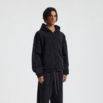 Vintage Washed Oversized Zip Up Distressed Hoodie