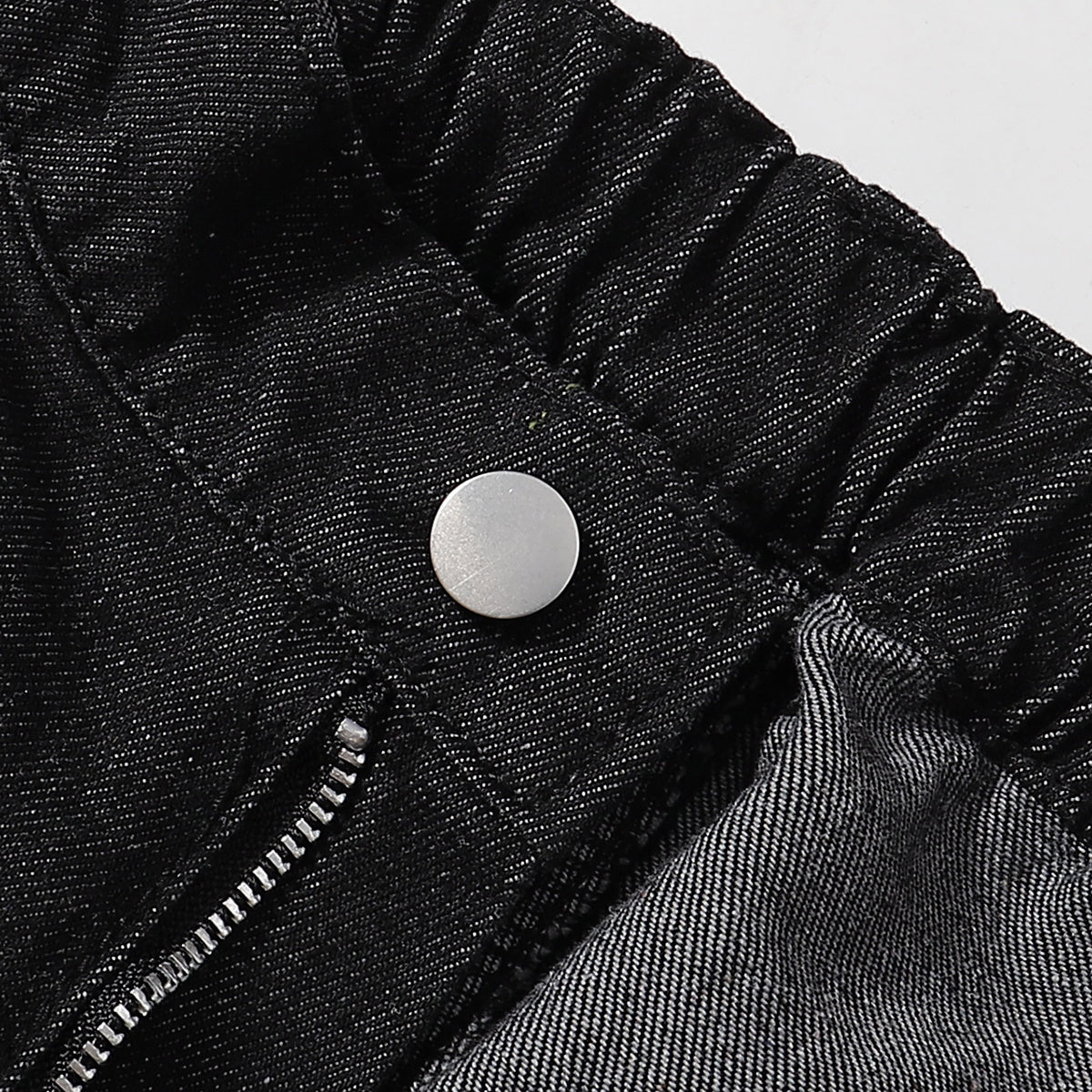 Black Elastic Waist Comfort Denim Shorts