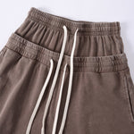 Double Waistband Snow Washed Distressed Shorts