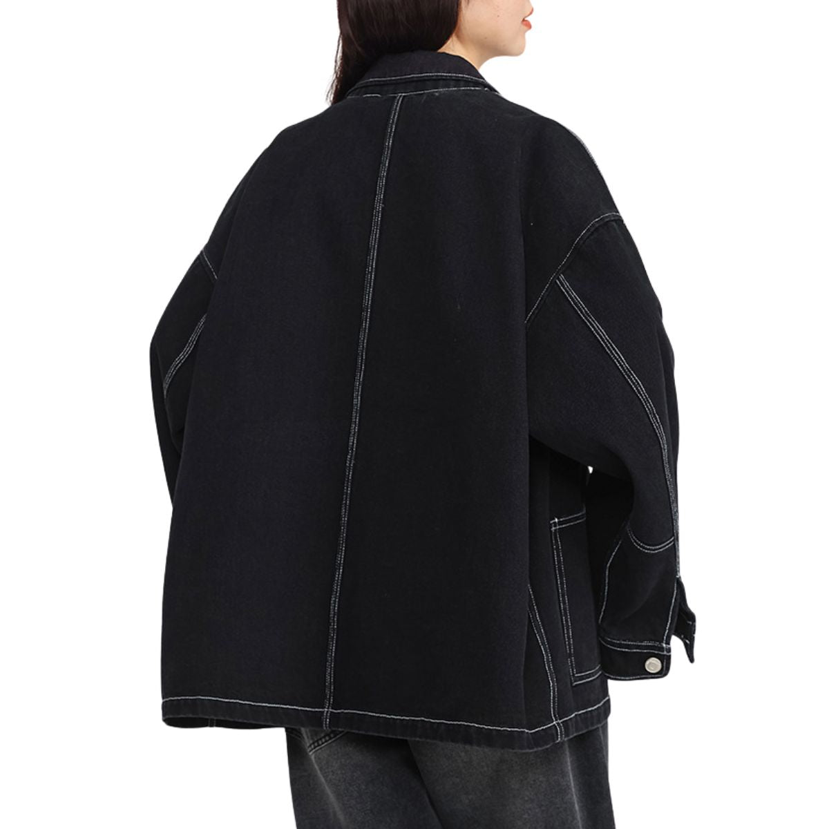 Loose Fit Denim Button-Front Jacket