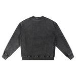 Crew Neck Washed Knit Denim Sweatshirt
