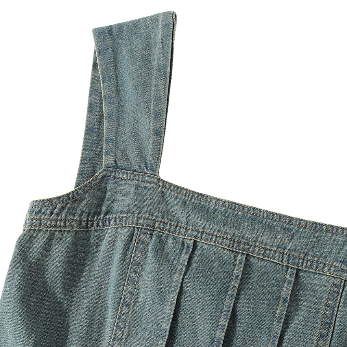 Smocked Back A-Line Denim Strappy Mididress