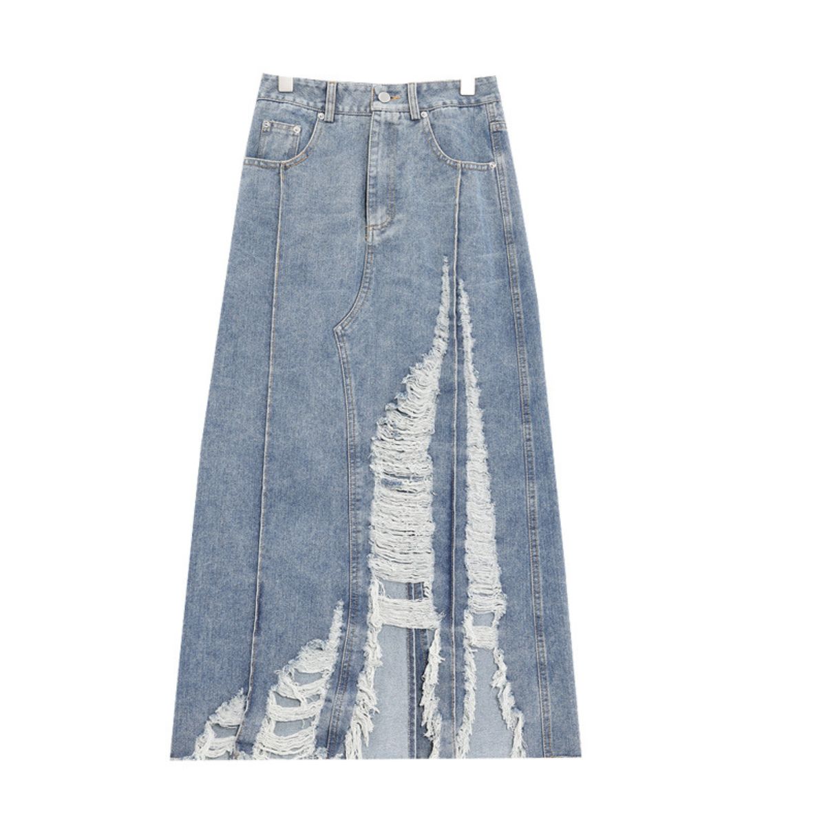 Women's Destroyed Denim Midi Skirt
