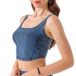 Knit Denim Square Neck Cropped Tank