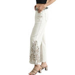 Wide Leg Embroidered Cut-Out Ankle Jeans