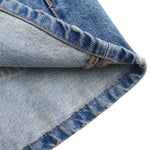 Crossover Asymmetric Waist Distressed Denim Mini Skirt