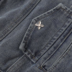 Silver Metal Flower Studs Denim Jacket