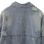 Asymmetrical Hem Cropped Ripped Denim Jacket